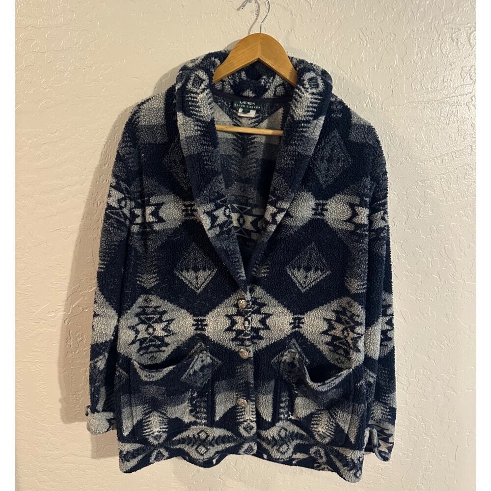 Y Lauren Ralph Lauren Vintage Western Aztec Fleece Sweater Jacket